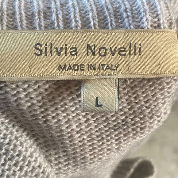 Silvia Novelli Sweater Womens Large Gray Knit Crew Neck \Wool Blend Ruffle Side - Picture 5 of 8